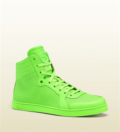 Lyst - Gucci Neon Green Leather Hightop Sneaker in Green for Men