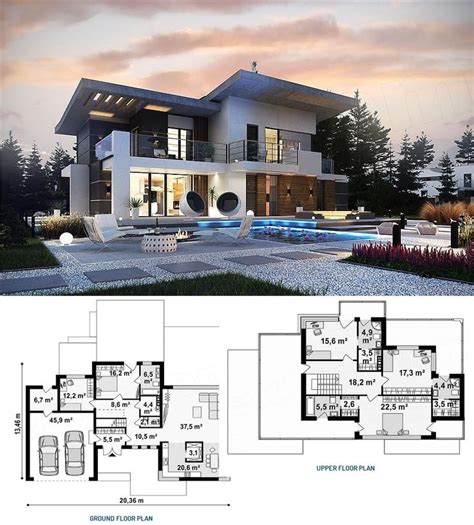 Luxury House Concept with 2-Car Garage & Pool Area | Fachadas de casas ...