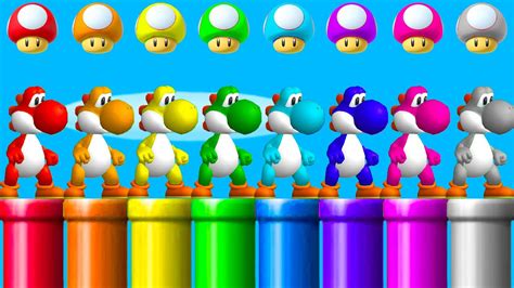 All Playable Yoshi Colors in NSMBW 🔴🟠🟡🟢🔵🟣🟤⚫ - YouTube