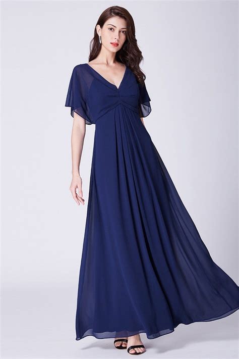 Navy Blue Simple Chiffon Formal Bridesmaid Dress With Bat-sleeves - $61 ...