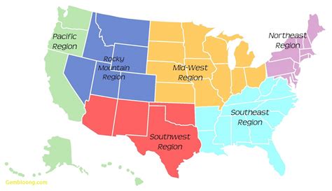 United States Regions Map To Color Refrence United States Regions with ...