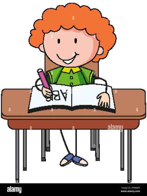 A doodle kid doing homework cartoon character isolated illustration ...