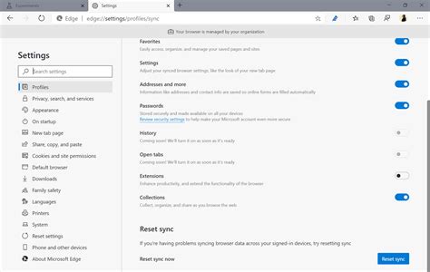 First Look at Microsoft Edge's upcoming Reset Sync feature - gHacks ...