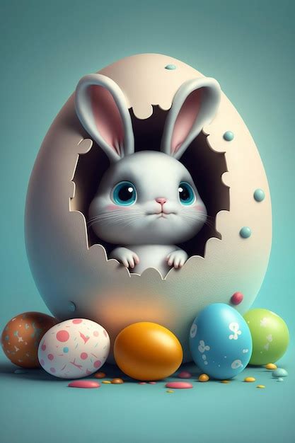 Premium Photo | Easter bunny eggs Rabbits in egg AI minimal illustration