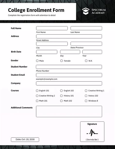 Simple Black and White Enrollment Forms - Venngage