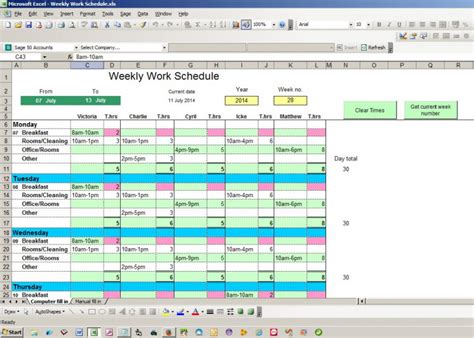 Weekly Work Schedule Excel spreadsheet | SourceCodester