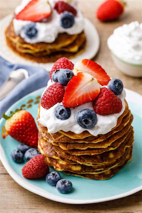 Genius Cream Cheese Keto Pancakes with Berries and Whipped Cream - Keto ...