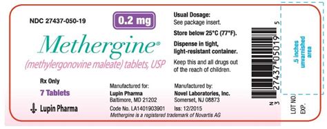 Methergine: Package Insert / Prescribing Information