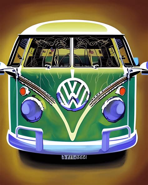 Hippie Painter Painting Picture of a VW Bus · Creative Fabrica