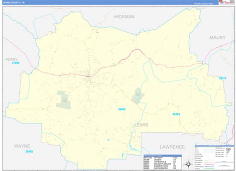 Lewis County, TN Zip Code Wall Map Basic Style by MarketMAPS - MapSales