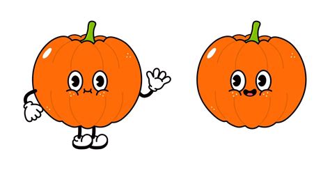 Cute funny pumpkin waving hand character outline cartoon illustration ...