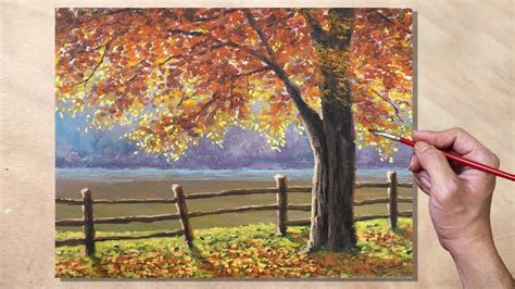 Acrylic Painting Sunlit Autumn Tree Landscape | Autumn painting, Autumn ...