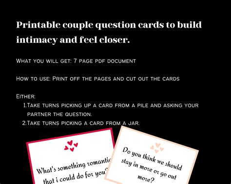 Couple Intimacy Question Cards Printable Couples Card Game Download PDF ...