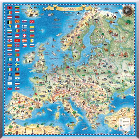 Modern Europe, pictorial map with all the important Landmarks [Large ...