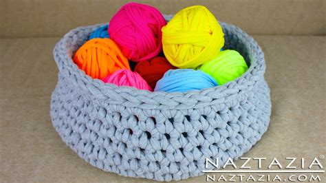 How to Make T-Shirt Yarn and Crochet a Basket - Naztazia