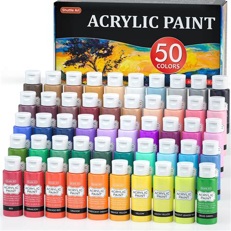 Buy Shuttle Art Acrylic Paint, 50 Colors Acrylic Paint Set, 2oz/60ml ...