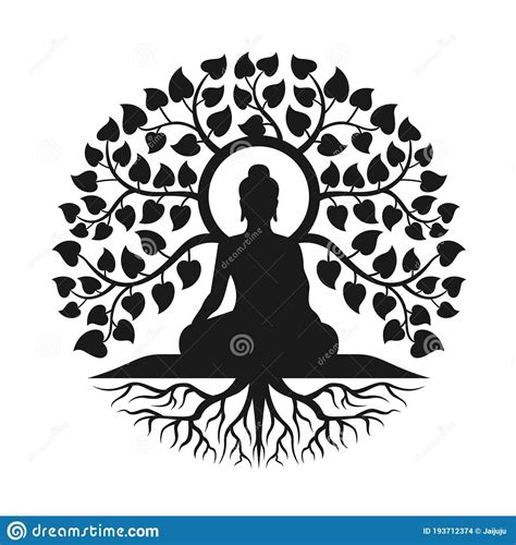 Illustration about Black Buddha Meditation under bodhi tree with leaf ...