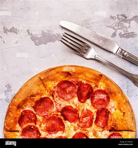 Pepperoni Pizza, top view Stock Photo - Alamy