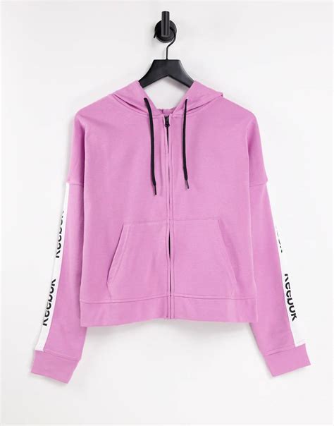 Reebok Training Essentials Linear Logo Full Zip Hoodie In Pink | ModeSens