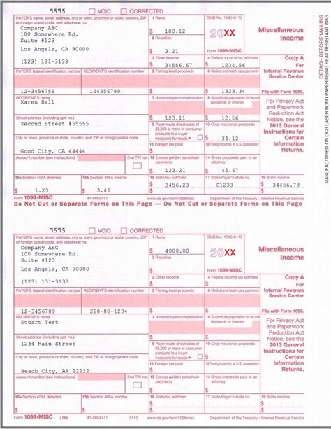 Sample 1099-misc Forms, Miscellaneous Income