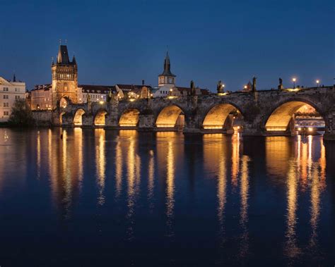 Charles Bridge in Prague at Night Photograph, Czech Republic, River ...