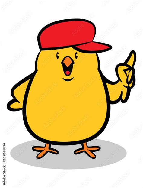 Little Chicks cartoon characters wearing a red hat, pointing with it's ...