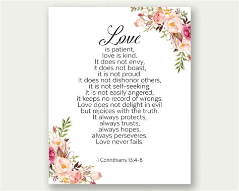 Love is Patient, Love is Kind, 1 Corinthians 13:4-8, Bible Print ...