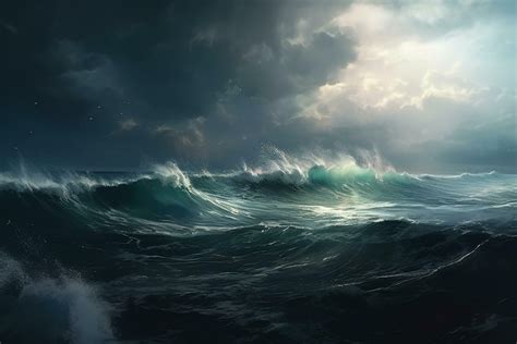 Stormy Ocean Waves A Painting of Dramatic Waves in a Storm 24069515 ...