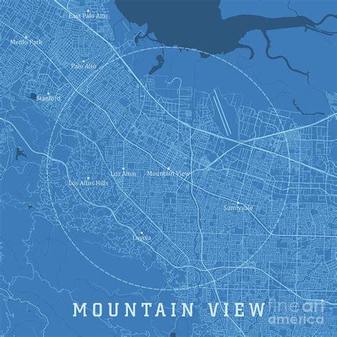 Mountain View CA City Vector Road Map Blue Text Digital Art by Frank ...