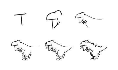 how to draw a cute t rex from T step by step. easy and fun activity for ...