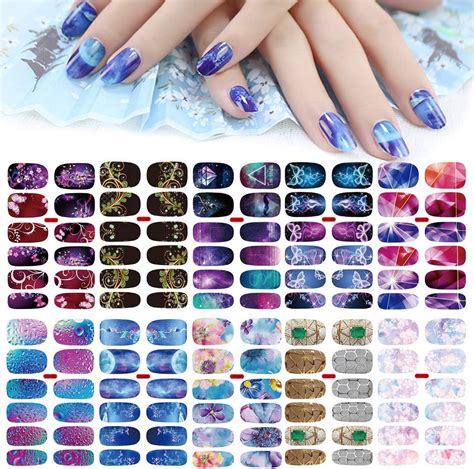 Amazon.com: 10 Sheets Full Wraps Nail Stickers Decals,MWOOT Self ...