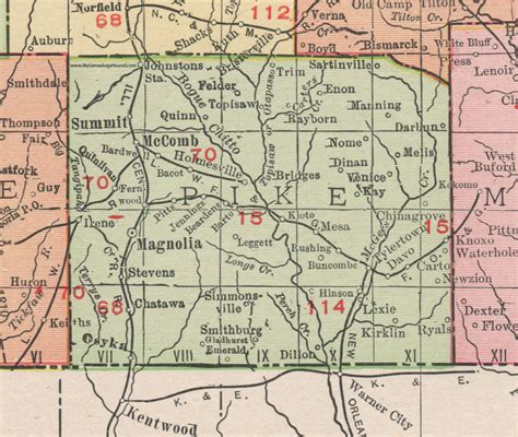 Pike County, Mississippi, 1911, Map, Rand McNally, Magnolia, McComb, Osyka