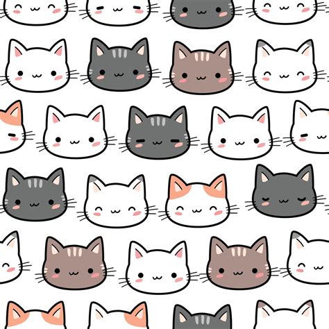 Cute cat kitten head cartoon doodle seamless pattern 2225671 Vector Art ...