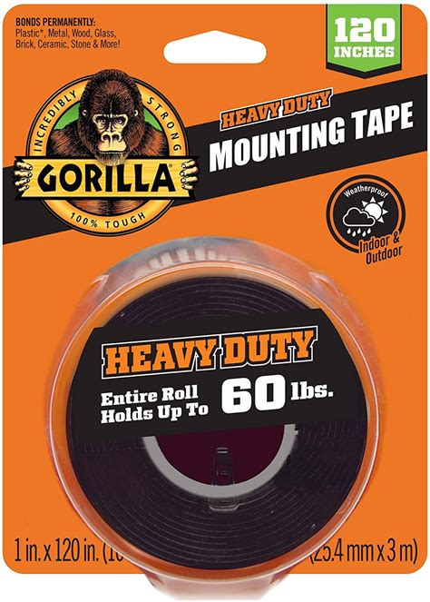 Gorilla Heavy Duty 1 in. W x 120 in. L Mounting Tape Black | Mounting ...