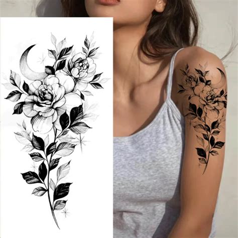 Cresent Moon Flower Temporary Tattoo Arm Neck Waist Shoulder Ankle ...