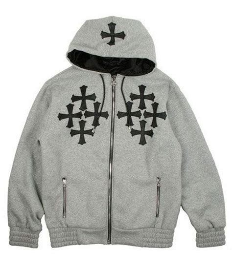 Fleece Chrome Hearts Grey Hoodie - Jacket Makers