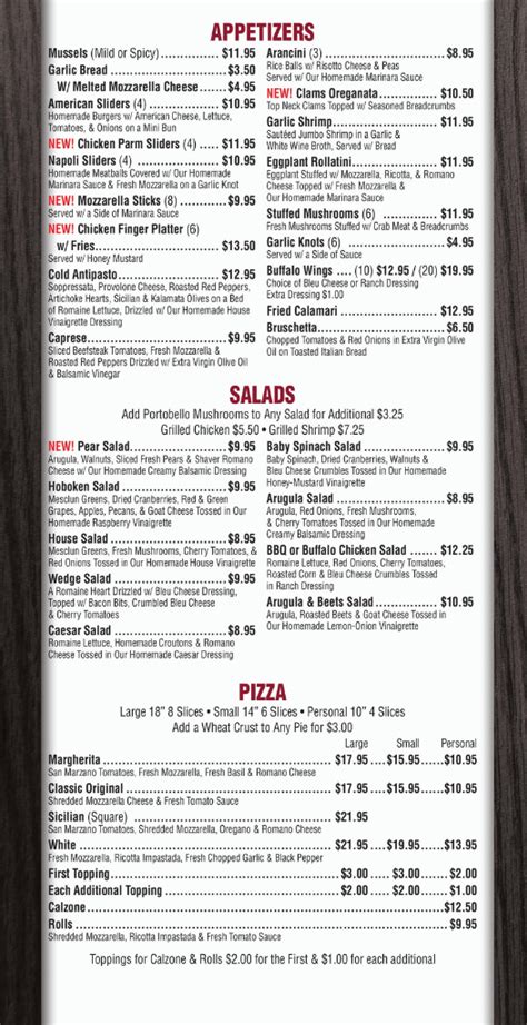 Menu - Napoli's Pizza - Best Pizza in Hoboken