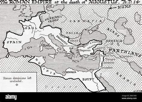 Map of the Roman Empire at the death of Caesar Augustus, AD14. From the ...