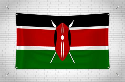 Kenya flag hanging on brick wall. 3D drawing. Flag attached to the wall ...