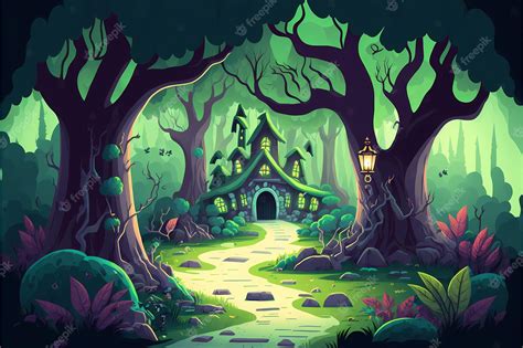 Premium Photo | Background mystical forest illustration, cartoon style ...