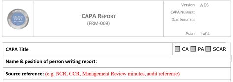 Capa Format For Quality In Excel - Sample Excel Templates