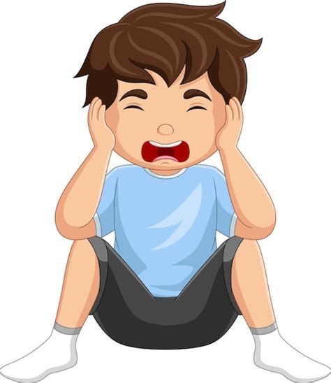 Premium Vector | Cartoon little boy sitting and sad expression