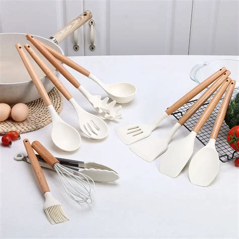 M&A 12pcs/14pcs Wooden Handle Non-stick Silicone Kitchen Utensils Set ...