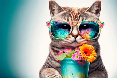 Premium Photo | Summer season concept with cat in summer clothes ...