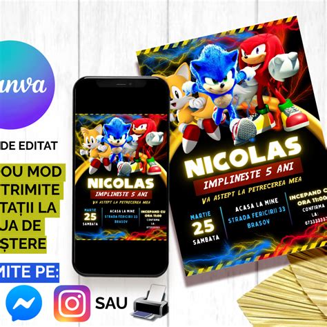 Invitatie zi de nastere copii editabila - Sonic - Activaresoft.ro