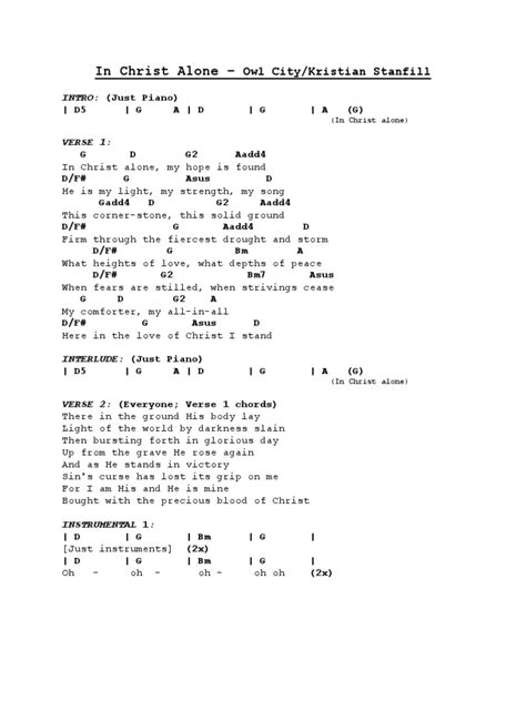 In Christ Alone Chord Sheet