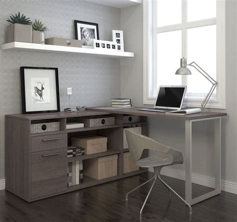 Modern L-shaped Desk with Integrated Storage in Bark Gray | Home office ...