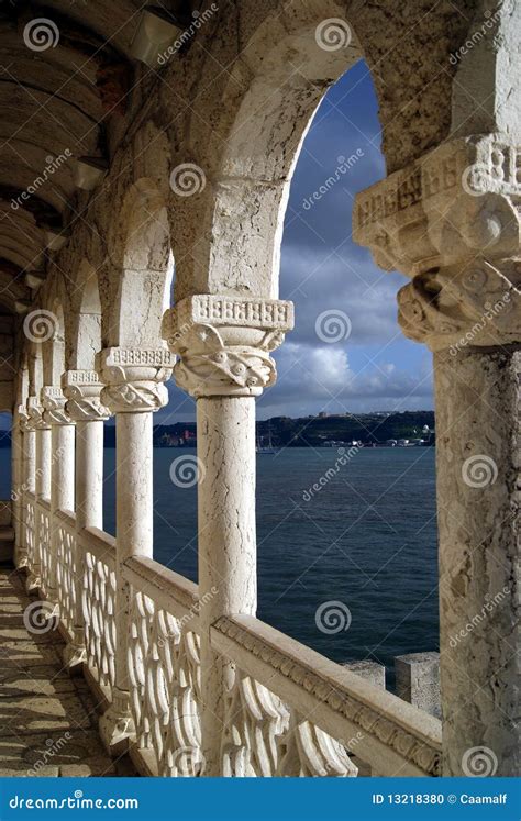 In the Balcony of Belem Tower at Sunset Stock Photo - Image of stone ...