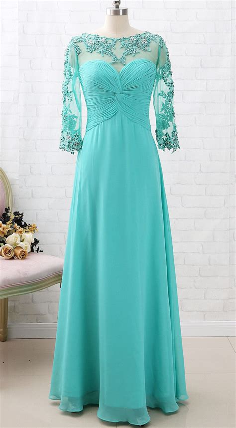 MACloth 3/4 Sleeves Lace Chiffon Long Mother of the Brides Dress ...