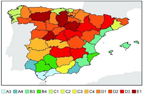 Climate zones in Spain according to the Spanish Technical Building Code ...